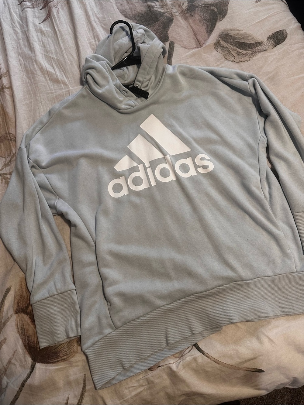 adidas woman’s Light Blue Pullover Hoodie with White Logo